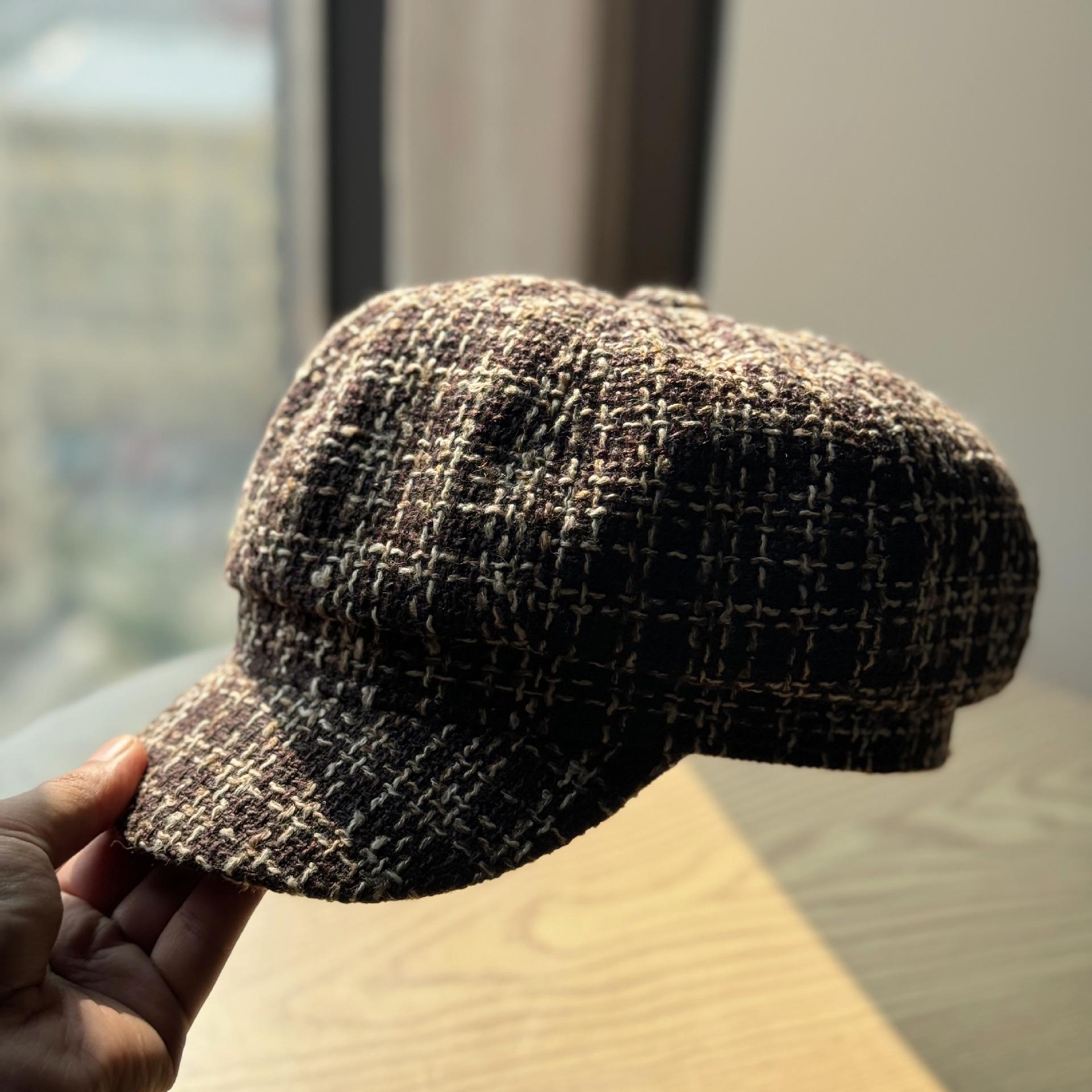 

Маленькая восьмиугольная шляпа в ароматном стиле для женщин на осень и зиму, модная и универсальная, маленький берет, темпераментная шляпа газетчика/художника Adjustable