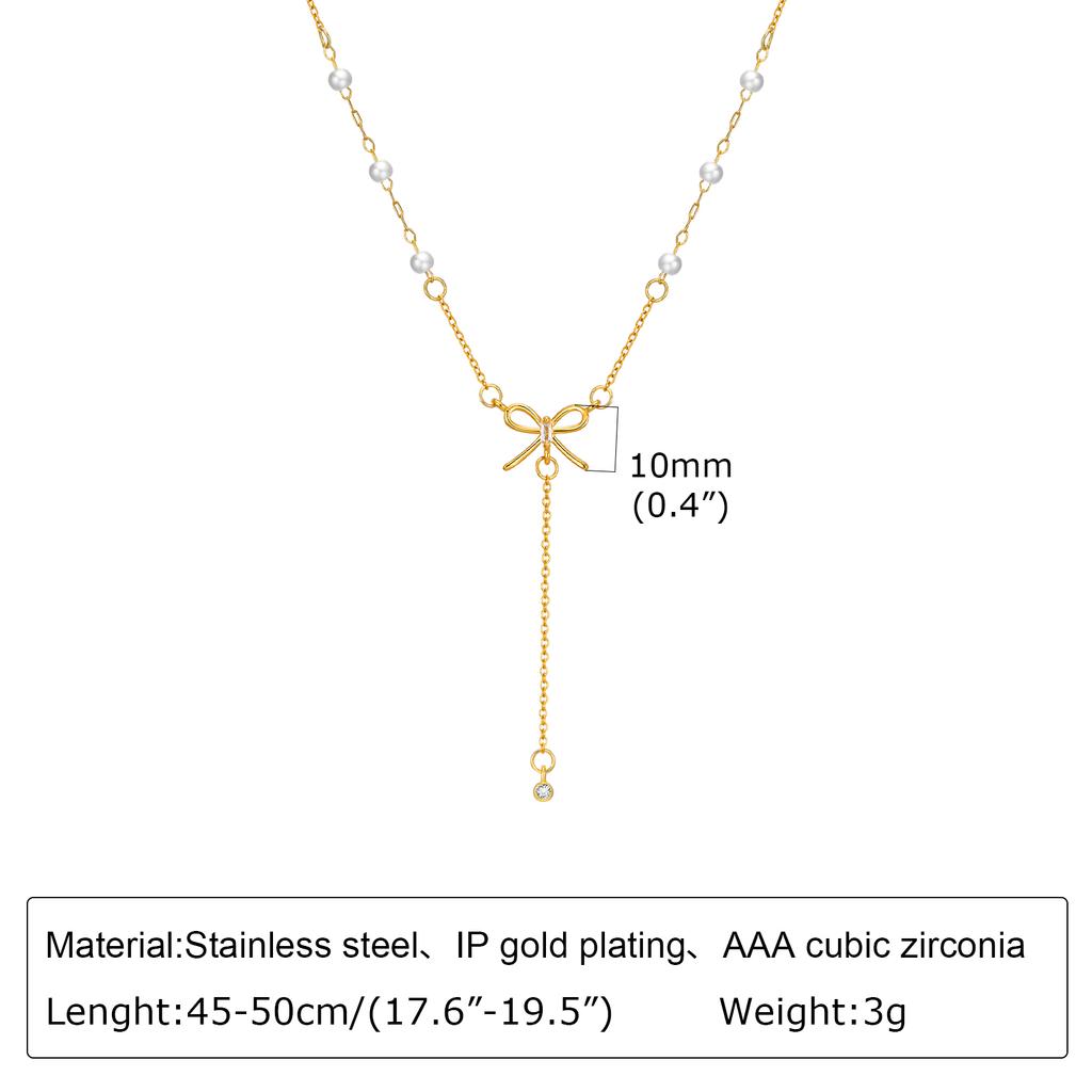 Imitation pearl Y-shaped Tassel Pendant Necklace for Women, Exquisite Gold Plated Stainless Steel Luxury Waterproof Jewelry Gift