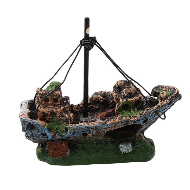 Wreck Sunk Ship Aquarium Ornament Sailing Boat Destroyer Fish Tank Cave Decor