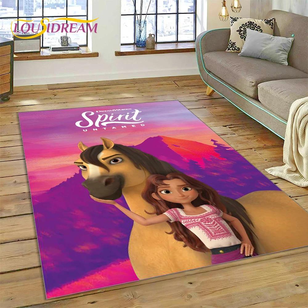 Spirit Riding Free Cartoon Horses Rug Carpet for Living Room Bedroom Home Decor,Non-slip Decoration for Sofa Doormat Girl Gift