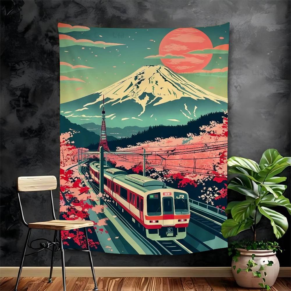 Vintage Japan Tokyo Japanese City Landscape Canvas Cartoon Tapestry Art Science Fiction Room Home Decor Wall Hanging Home Decor