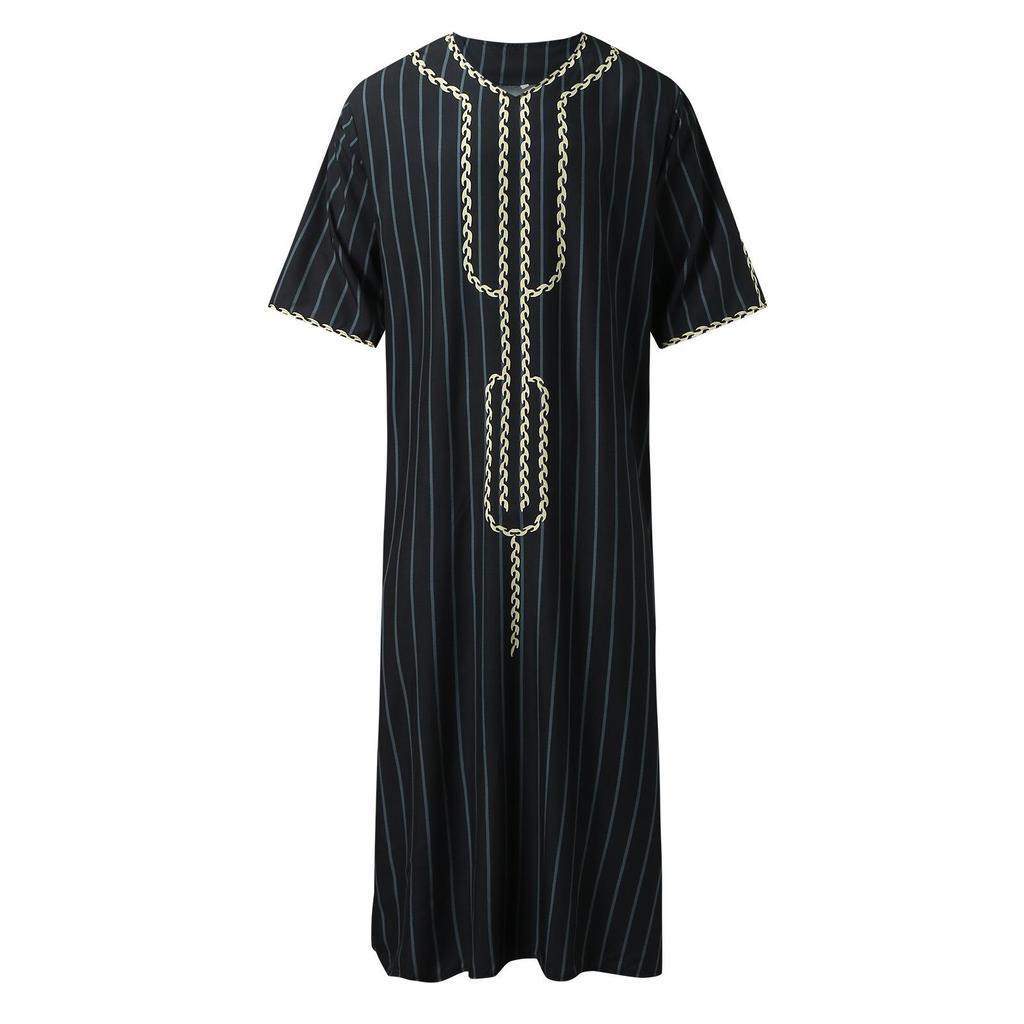Arabische Robe für Herren, lockerer V-Ausschnitt, kurzärmelig, mit orientalischem Aufdruck, muslimische Herrenkleidung
