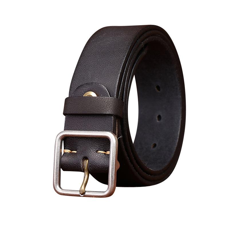 Stainless Steel Buckle Belt Men's Genuine Cattlehide Leather Surface Retro Simple Casual All-Match Jeans Belt Men