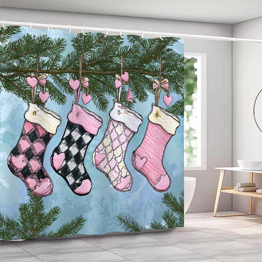 GAEChristmas Shower Curtains with hooks Christmas tree and bells Shower Curtain Polyester Bathroom Curtain home Decor Curtain