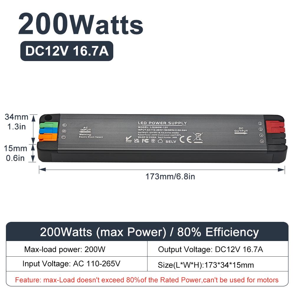 Ultra-thin LED Power Supply 36W 65W 100W 200W AC 110-265V Worldwide Compatible DC 12V 24V Silent Lighting Transformer LED Conver