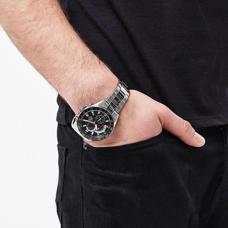 Casio Edifice Series Waterproof Quartz Movement Stainless Steel Strap Watch 53*47mm Black Dial Men Watches EFV-550D-1A