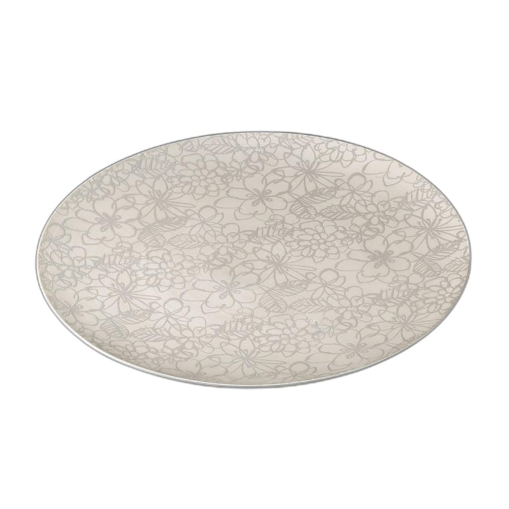 Silver Floral Pattern 22cm Plate Serving Plate [22.5×1.5cm]