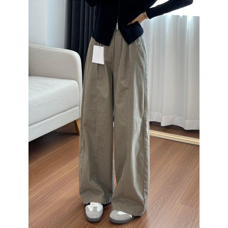 

Gray-Green Casual Cargo Pants for Women, Early Spring New Style, Loose Fit for Plus-Size Girls, Pear-Shaped Body, Slimming Wide-Leg Pants Khaki L