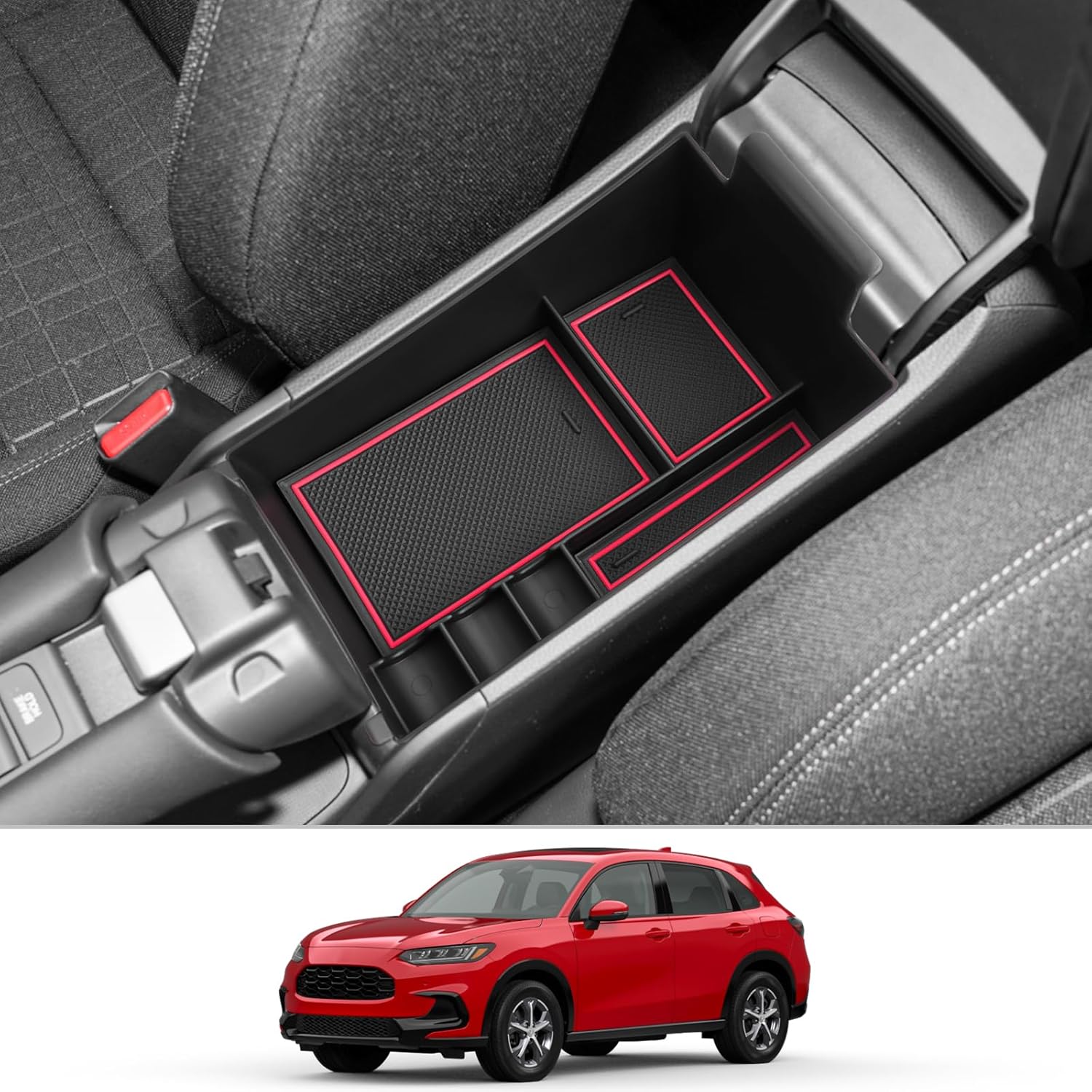 

CDEFG 2023 2024 2025 2026 Органайзер-лоток для центральной консоли HR-V для Honda HR-V 2023-2026 Лоток для нижней консоли Ящик для хранения Напольный лоток Держатель для солнцезащитных очков красный