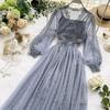 Spring Autumn  New Long Dresses Chic Sweet Temperament Women's  Net Yarn Dress
