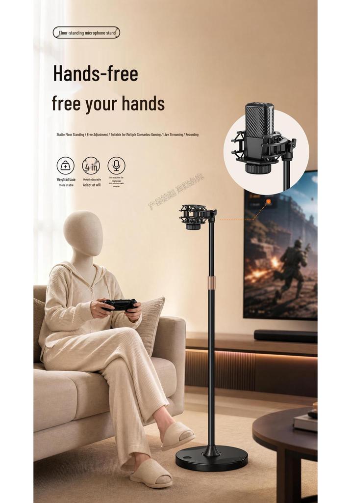 Professional Floor Microphone Stand with Weighted Round Base for Live Performances and Broadcasts