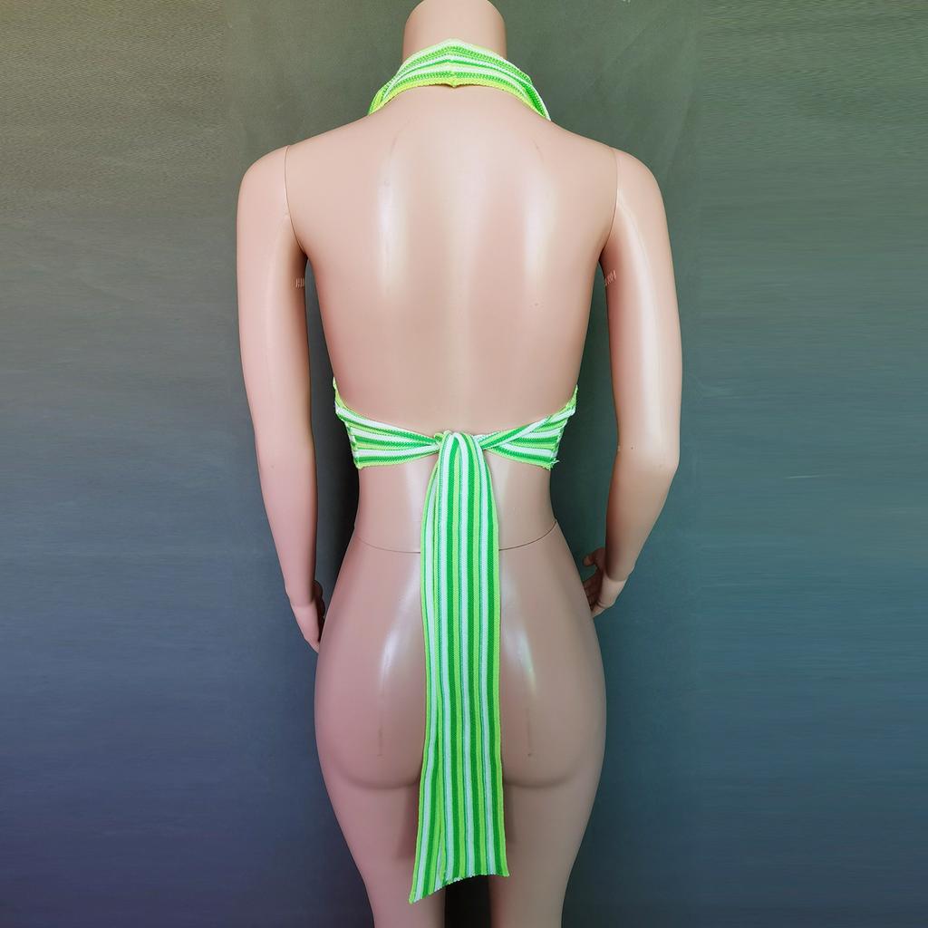Women's Summer Striped Deep V Backless Strappy Top