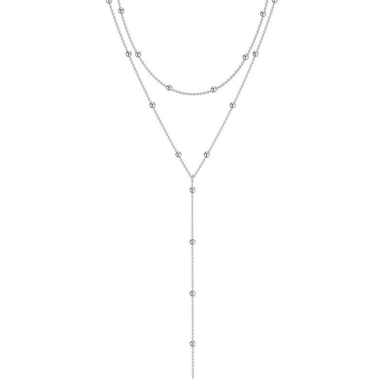 

Double Layer Gold Beaded Y-Necklace, Dainty 14K Gold Plated Lariat Chain for Women
