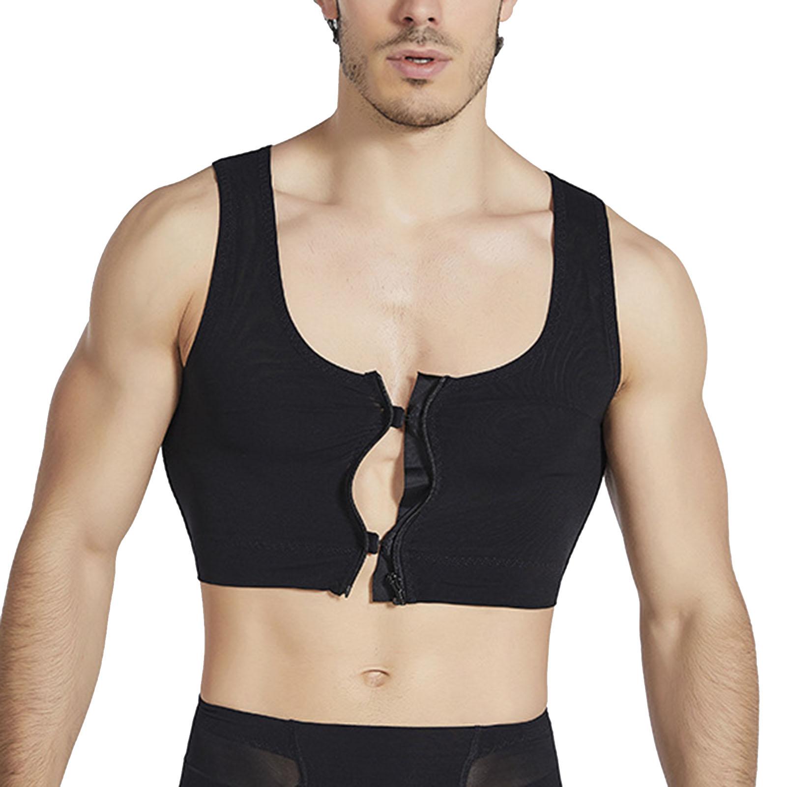 Мужской грудной корсет Компрессионный Утягивающий Дышащий Быстросохнущий Корректирующий фигуру Нейлоновый Эластичный Корсет Майка Черный M L