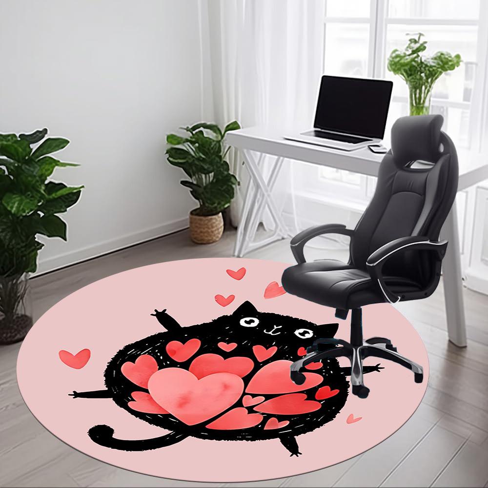 1pc Love Cat Office Round Area Rug, Indoor Mat Suitable For Office, Under Office Chairs Bedroom Living Room Home Decor, Room Deco 189