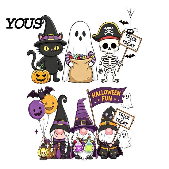 Reusable Holiday Window Sticker Static Glass Sticker, No Residue Clings, Festive Decal with Halloween Dwarf Wizards Black Cats Ghosts Skeletons