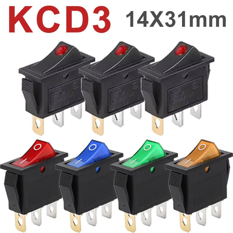 5/20Pcs KCD3 Rocker Switch 2Pin 3Pin Electric Push Switch Power Switch ON OFF with Red Dot LED Light 14x31mm KCD3