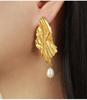 High-End Irregular Pleated Freshwater Pearl Earrings in Gold-Plated Titanium Steel