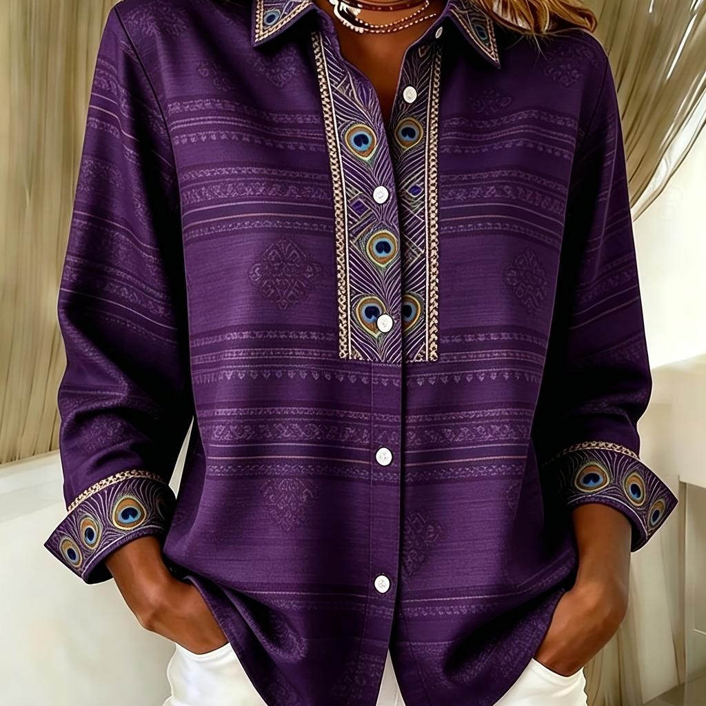 Plus-size women's long-sleeved casual shirt with buttoned lapels, perfect for New Year gifts
