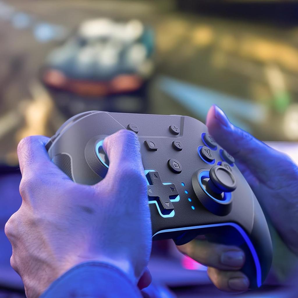 PeriphX Switch Pro Controller mit 4 Atmungslicht Auto 4 Vibrationsstufen Gyro Makro 4 Rücktasten 1000mAh Akku Bluetooth Kompatibel mit Switch und