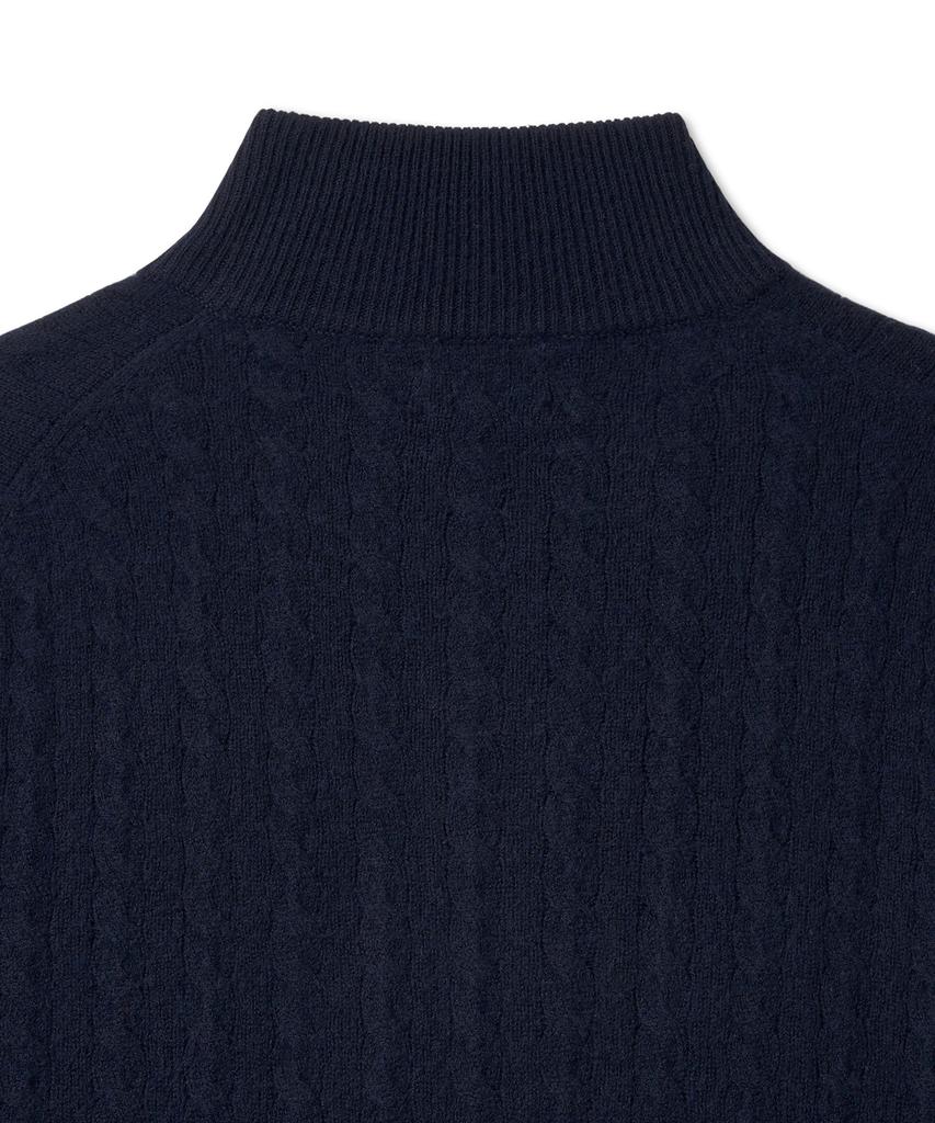 POLO RALPH LAUREN Cable Knit Wool Cotton Zipper Sweater - Blue