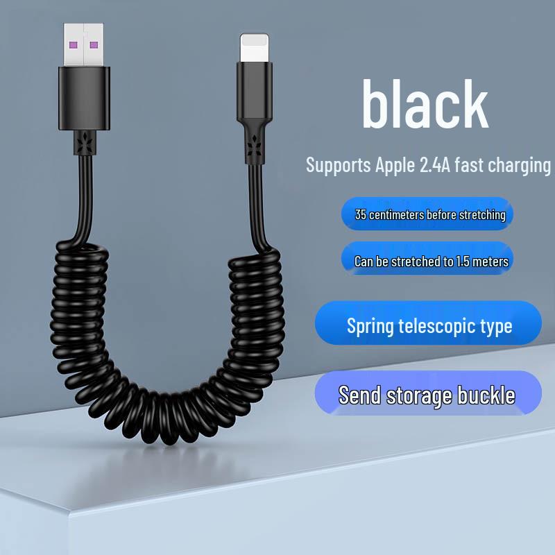 Câble USB Rétractable à Ressort Double Coude 6A Charge Rapide pour Téléphones & Voitures