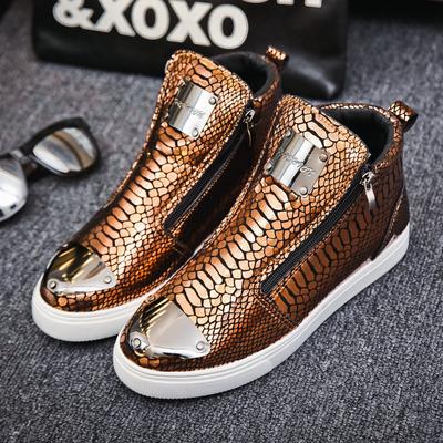 Heiße Reißverschluss High Top Sneaker Herrenmode Krokodillederschuhe für Herren Luxus Goldene Freizeitsneaker Männlich Hip Hop Rock Schuhe