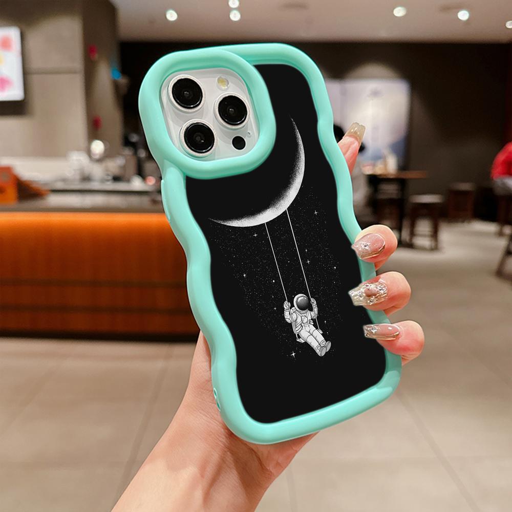 Ae97 Space Moon Astronaut Black art Protective Phone Cases for iPhone 14 13 Pro Max 11 12 15 Plus Infinix Hot 40i Smart8 Tecno Big Wave TPU Back Cover
