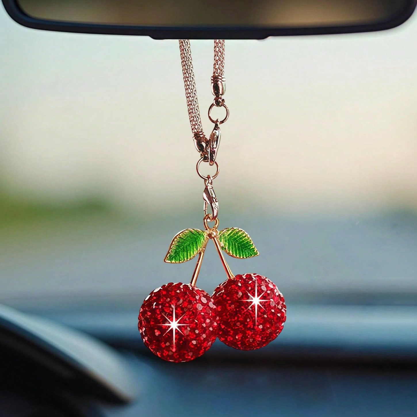 Pendentif Créatif Cerise pour Intérieur de Voiture Strass Décoration de Voiture Fournitures Voiture Pendentif Plein de Diamants 1PCS rouge