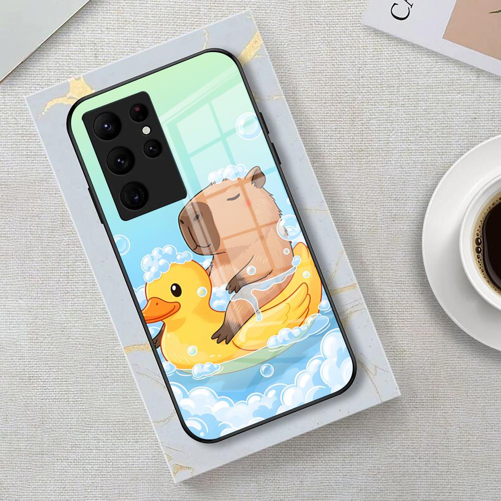 Funny Capybara Phone Case For Samsung S26 S25 Edge Ultra 23 22 21 20 Ultra Plus S24 Fe Glass Cover