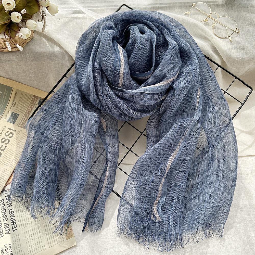 Pruhovaná lněná šála pro ženy na léto Literární sluneční clona Barva Tkaní Řemeslné zpracování Gázová šála