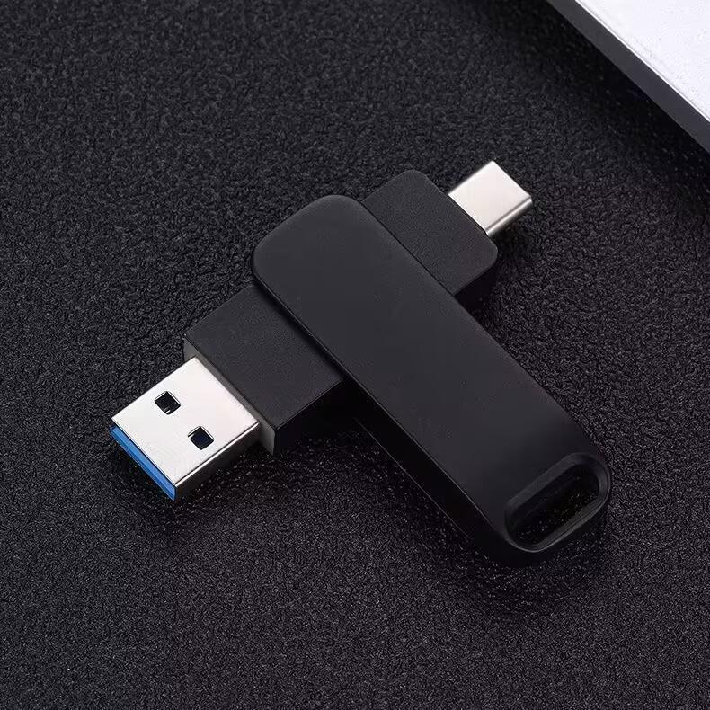 64GB Metal Dual-Use USB 3.0 Flash Drive with Type-C, High-Speed Rotating Design for Computers and Mobile Phones