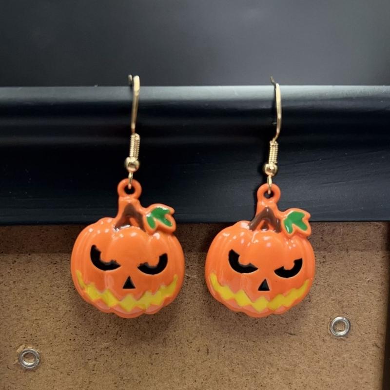 Whimsical Bat Pumpkin Cartoon Dangle Earrings Lightweight Alloy Design For Halloween Party Costume Accessories