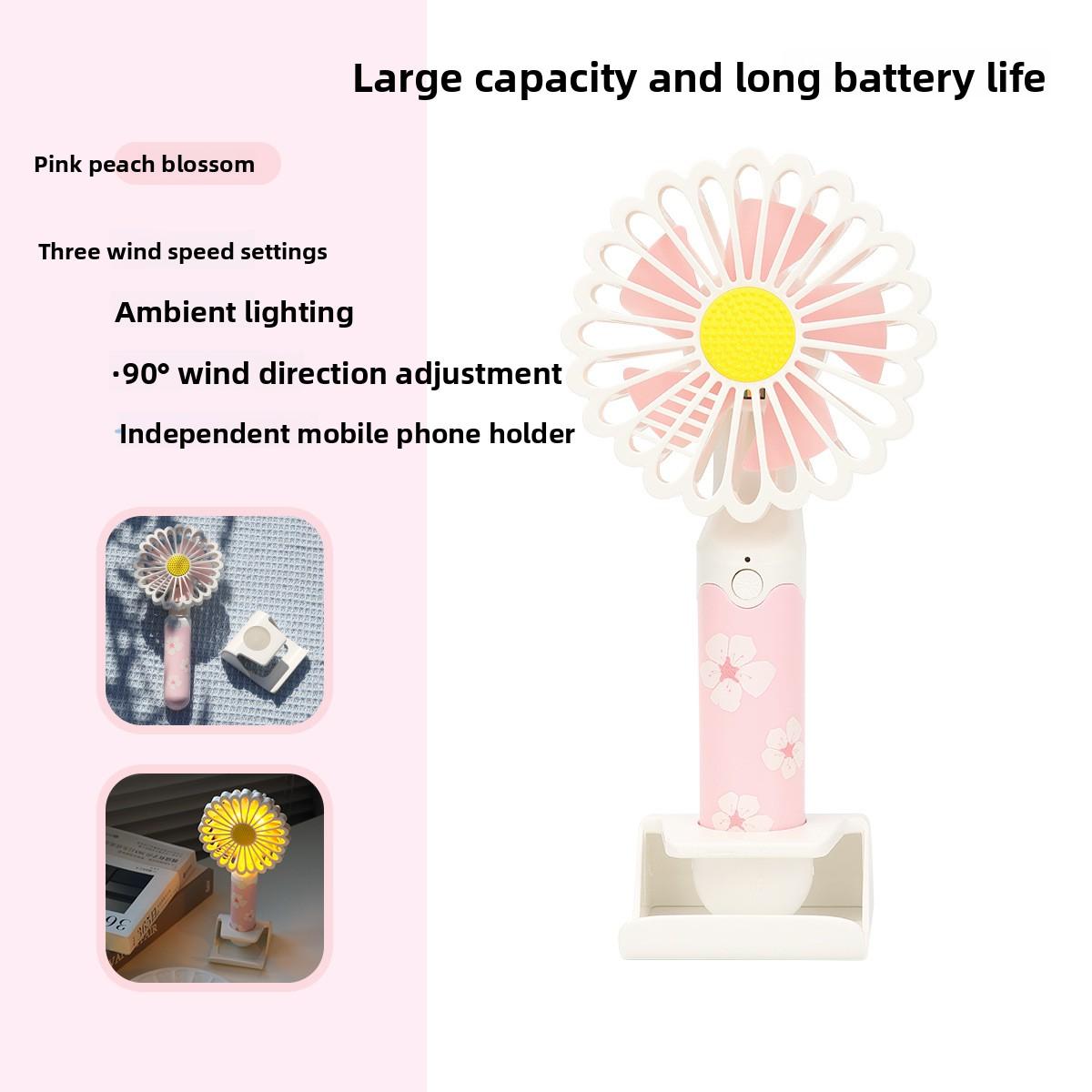 Fresh Little Daisy Night Light Fan - USB Charging - Portable - Mini Desktop - Handheld Small Fan 1pc розовый