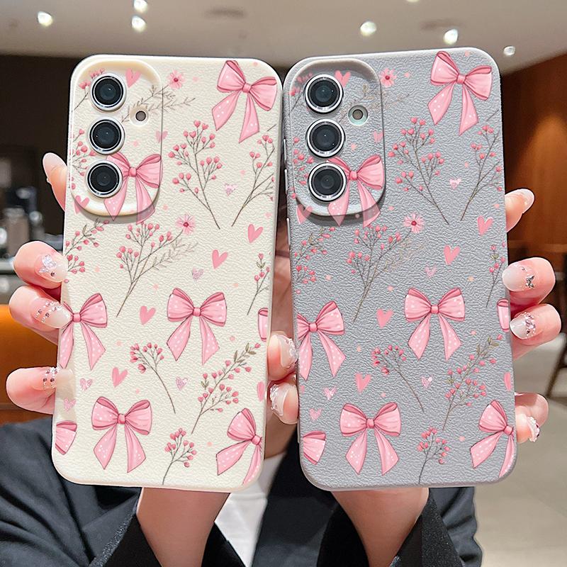 Pink Bowknots Floral Pattern Case For Samsung Galaxy S26 S25 S24 Ultra S23 S22 S21 FE A54 A15 A35 A55 A16 A26 A36 A56 A17 A37 A57 5G Funda
