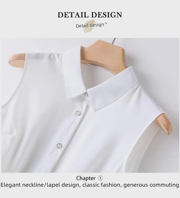 Women's White Sleeveless Chiffon Vest Top with Collar for Layered Wear