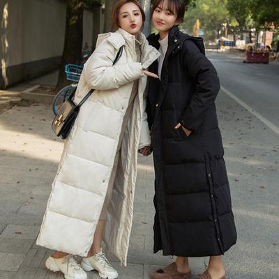 Μακρύ Πάνω από το Γόνατο Μπουφάν με Κουκούλα από Πουπουλέν Βαμβάκι Γυναικείο Χειμερινό Μπουφάν Πυκνωμένο Ζεστό Μονόχρωμο Καθημερινό Στενό Βαμβακερό Μπουφάν