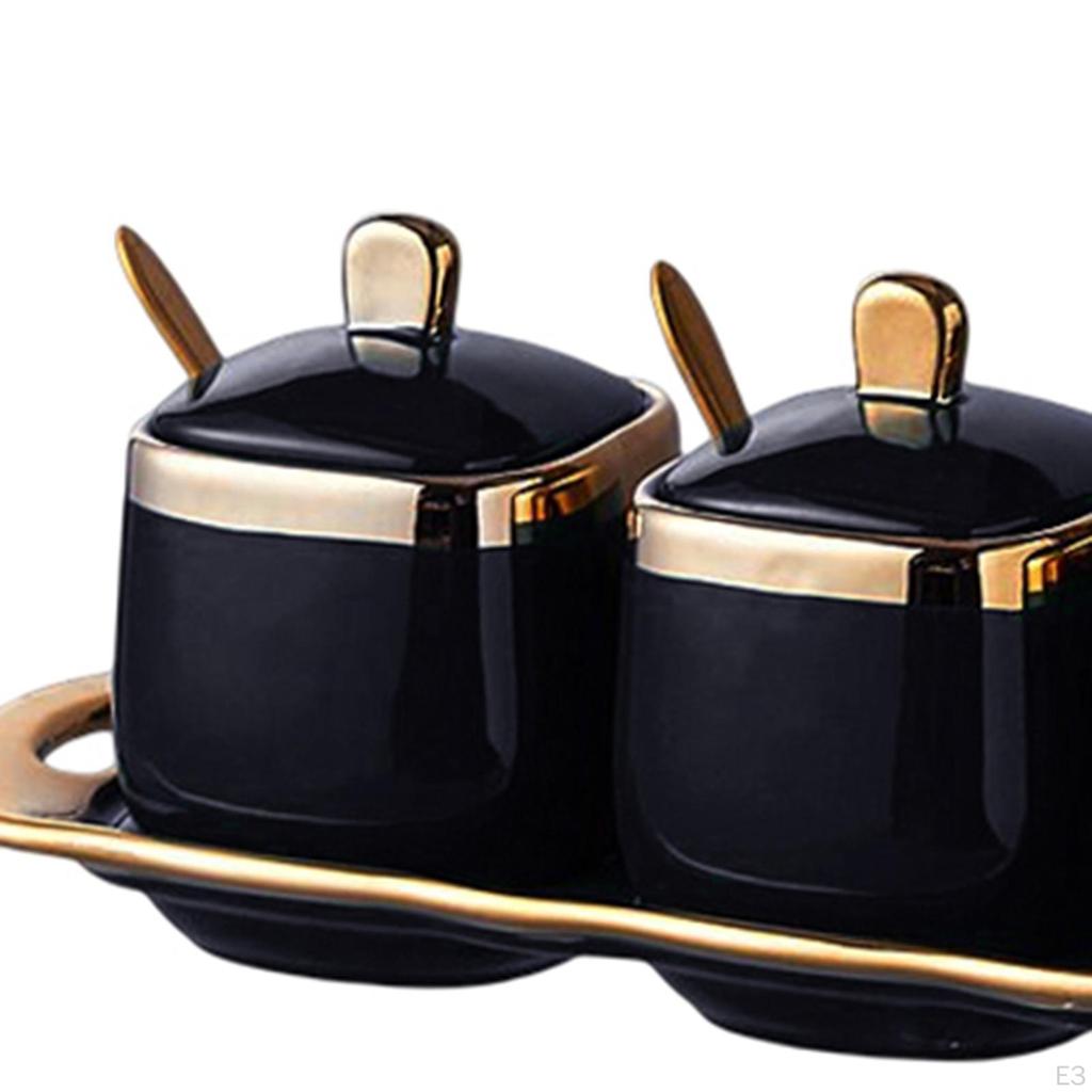 3 Pack Ceramic Spice containers, Container Set, Condiment Pots Set,Seasoning Box with Porcelain