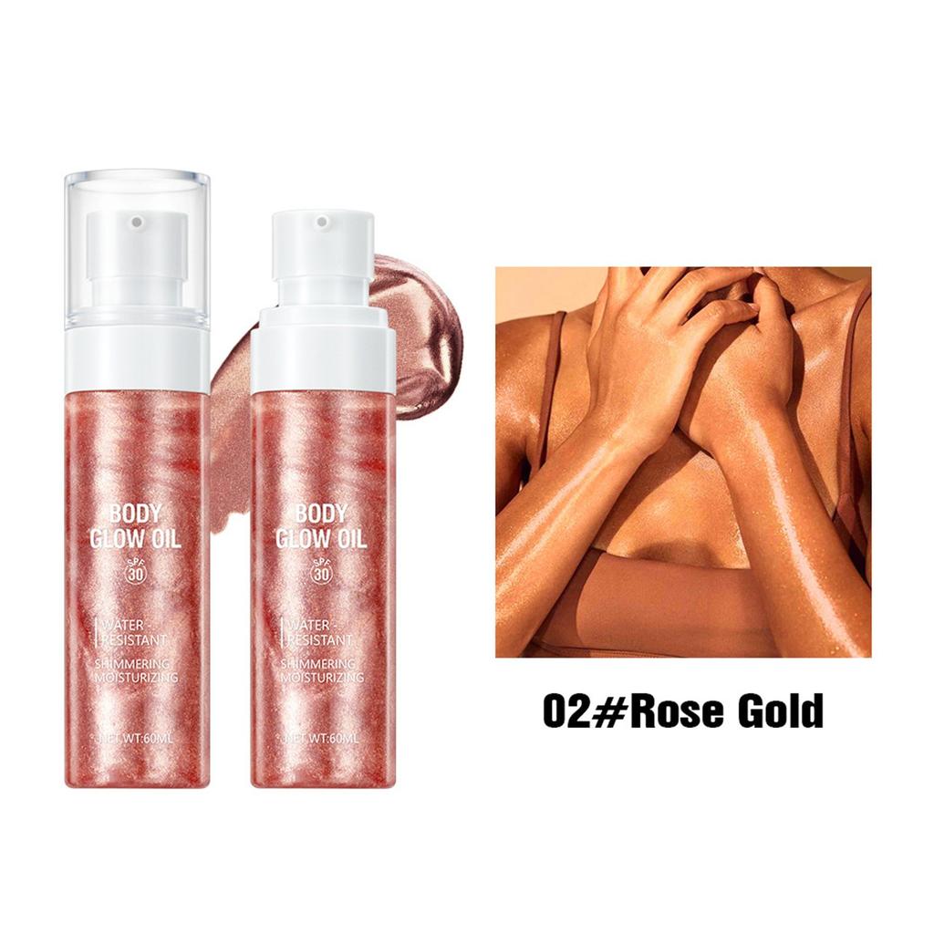 Sunscreen Glow Oil, Flash Body Oil, Non-stick Texture, Glow, Golden Rose Color, 60ML