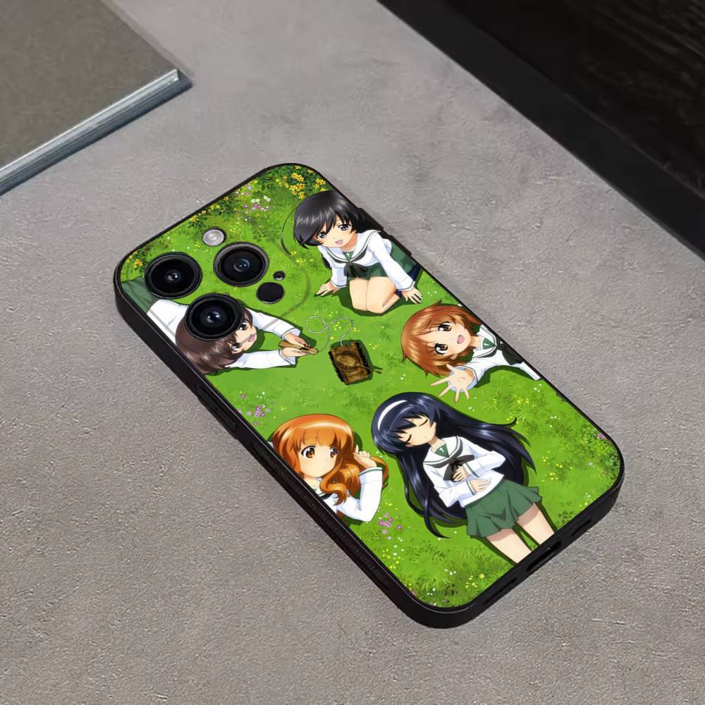GIRLS and PANZER Anime Phone Case For iPhone 16,15,14,13,12,11 Plus,Pro Max,XS,X,XR,SE,Mini,8,7,Soft Silicone Black Cover