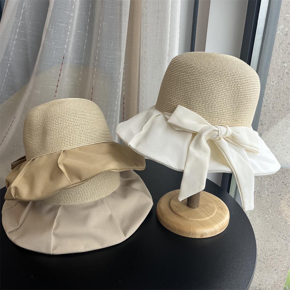 Summer Straw Fisherman's Hat Children's Bow Sunshade Sun Hat UV Protection Large Brim Versatile Basin Hat