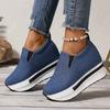 Women's Denim Wedges Heel Fashion Round Toe Sneakers Ladies Daily Casual Shallow Mouth Non-Slip Walking Women's Vulcanised Shoes