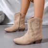 Neue Übergröße Western Chelsea Lederstiefel Damen Retro Gürtelschnalle Dicker Absatz Mode Vielseitige Modestiefel