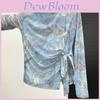 T-shirt Floreale Vintage a Maniche Lunghe con Scollo a V per Uso Casual e da Ufficio