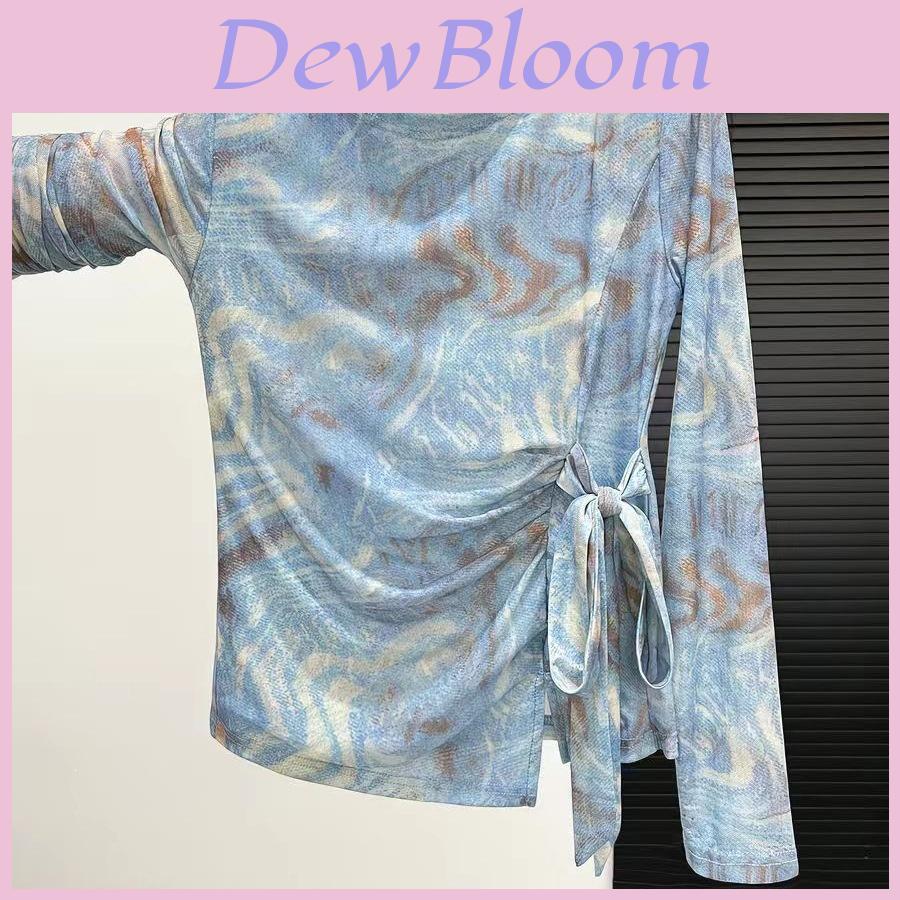 T-shirt Floreale Vintage a Maniche Lunghe con Scollo a V per Uso Casual e da Ufficio