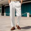 Men Suit Pants Mid Waist Loose Straight Wide Leg Solid Color Soft Breathable Pockwes Formal Business Style Ankle Length Men Commute Office Trousers