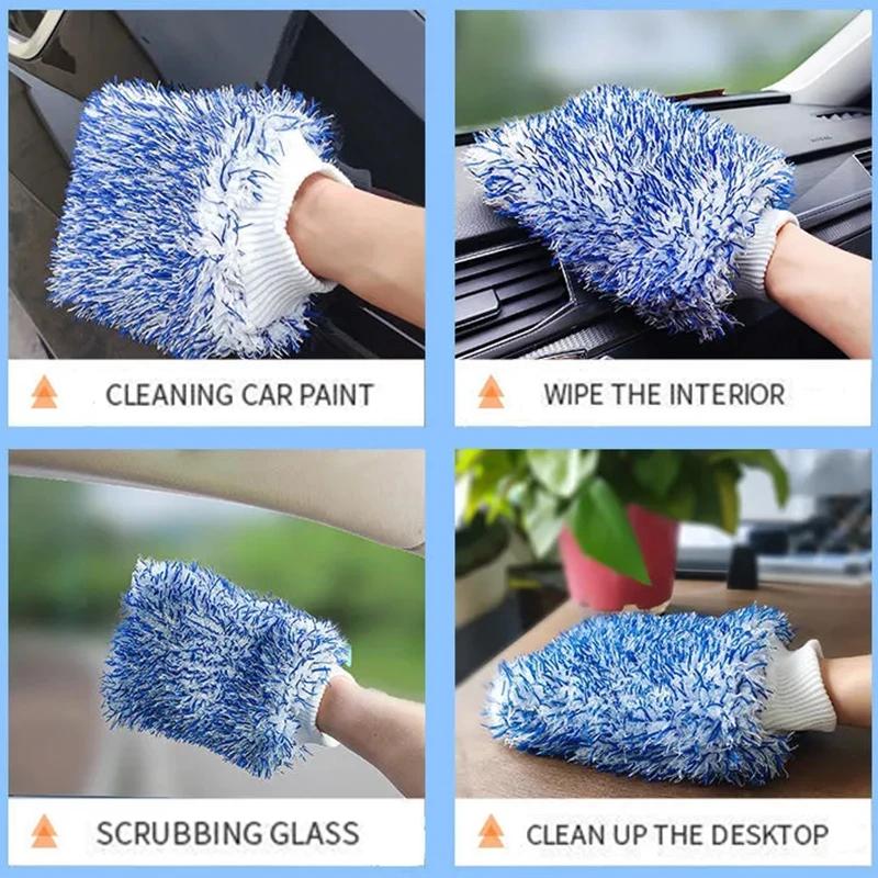 Microfiber Car Washing Gloves Thicken Coral Fleece Absorbent Water Anti-slip Cleaning Gloves Auto Cleaning Tools Car Accessoires