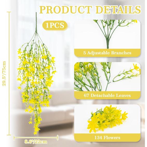 Thanksgiving Artificial Hanging Flowers for Outdoors Yellow Fake Winter Jasmine Vines, Small Wild Flowers for Wall Shelf Living Room Balcony Garden
