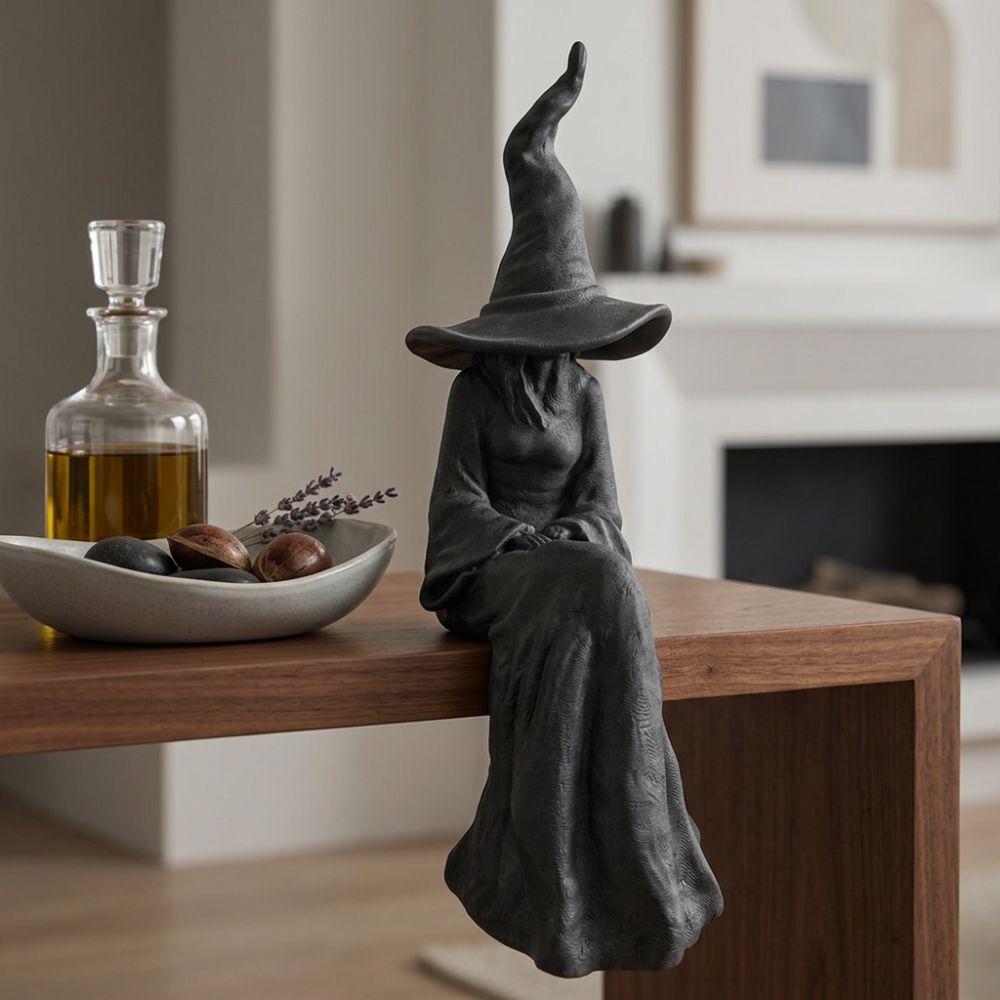 3D-gedruckte Halloween sitzende Hexenfigur Plastik Hexen Sims-Sitzer Statue Neuheitsgeschenk‘