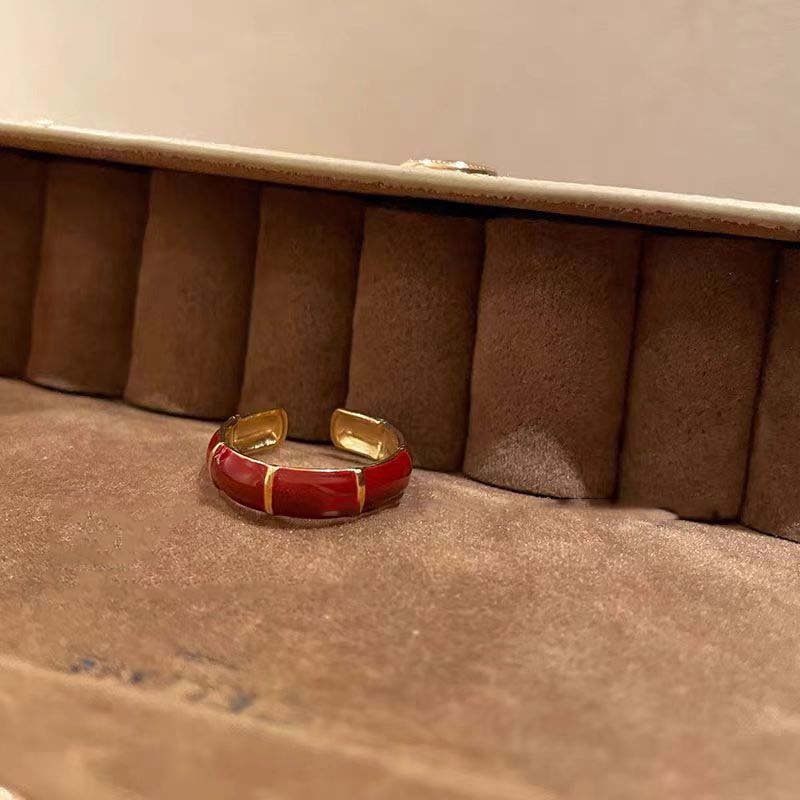 Vintage Red Drip Glazed Heart Rings for Women Girl Elegant Fashion Enamel Multi Layered Open Ring Statement Wedding Jewelry Gift